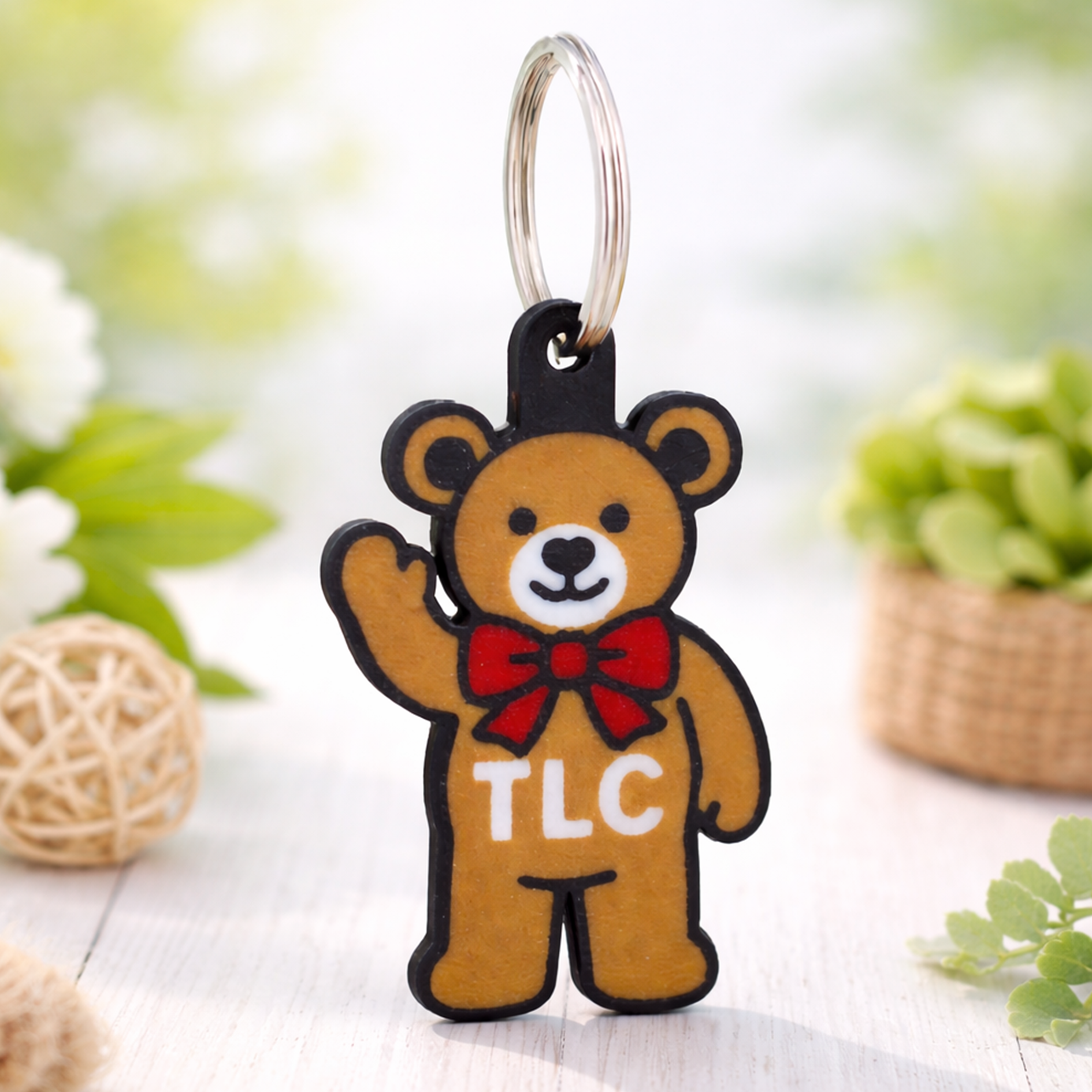 TLC Essex supporters keyring shaped like a teddy bear with a red bow tie